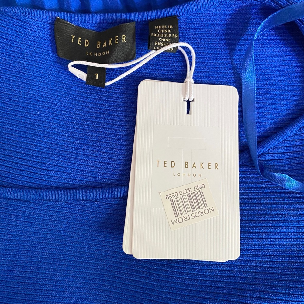 Ted Baker Miriom Asymmetric Knitted Midi Dress Royal Blue One Shoulder Sz 1 NEW - Picture 4 of 5